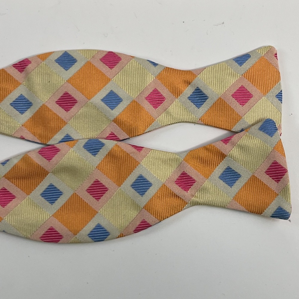 R Hanauer Silk Bow Tie Mens Multicolor Geometric Adjustable Striped Modern